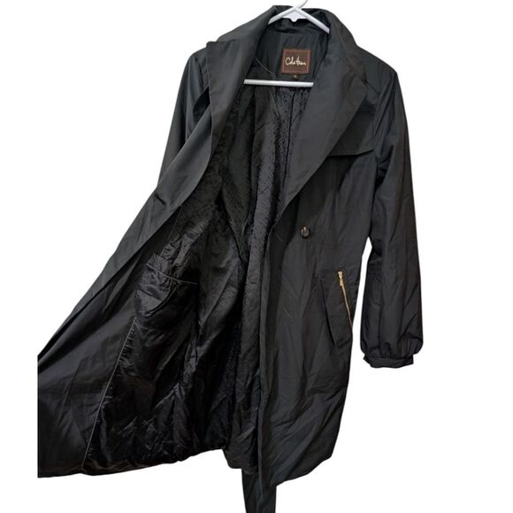 Cole Haan Black Lightweight Trench Coat w/ Tie Waist Women's M - Picture 5 of 10